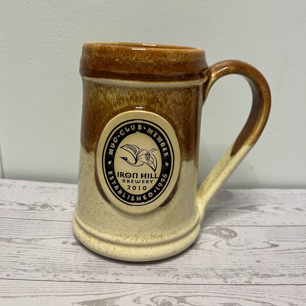 Iron Hill Brewery 2010 Club Member Mug Drip Glaze Pottery Stoneware Stein Tan
